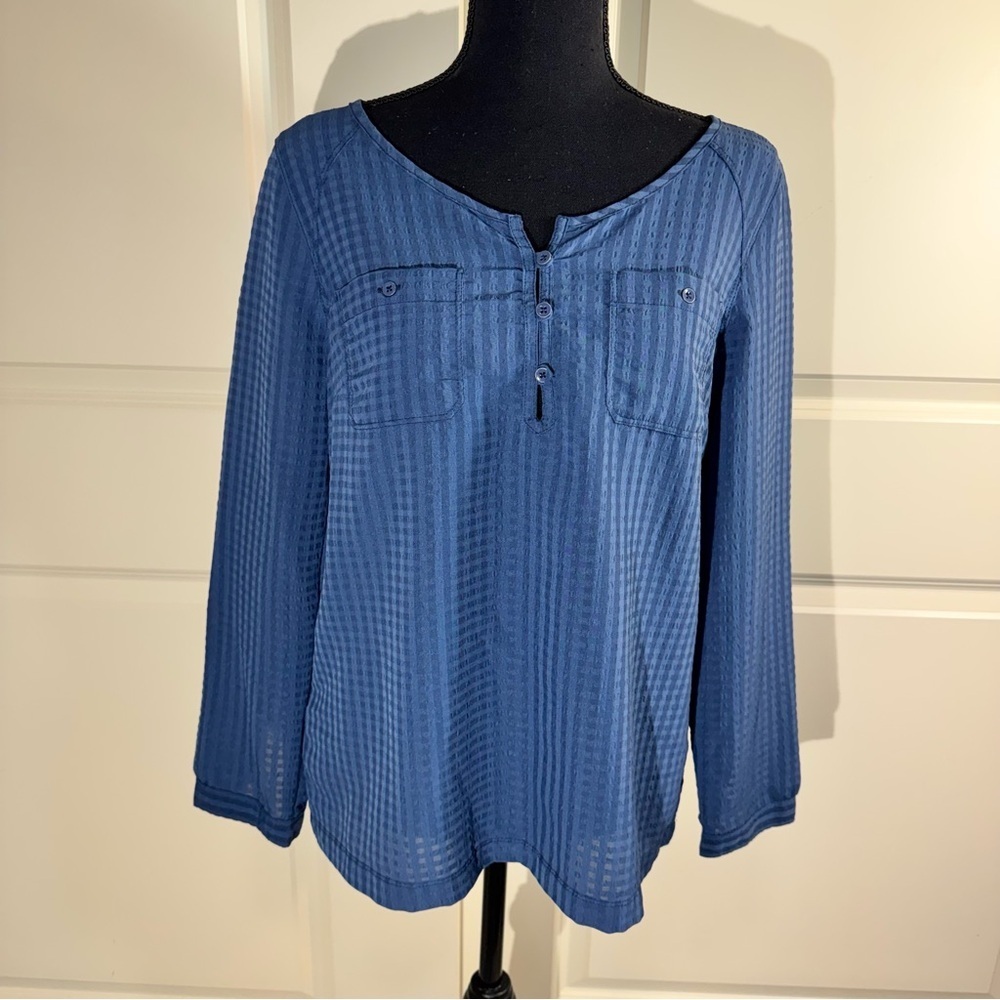 Eddie Bauer Blue Long-Sleeve Button Henley Shirt PS